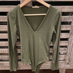 NanaMacs Olive Ribbed Long Sleeve Bodysuit